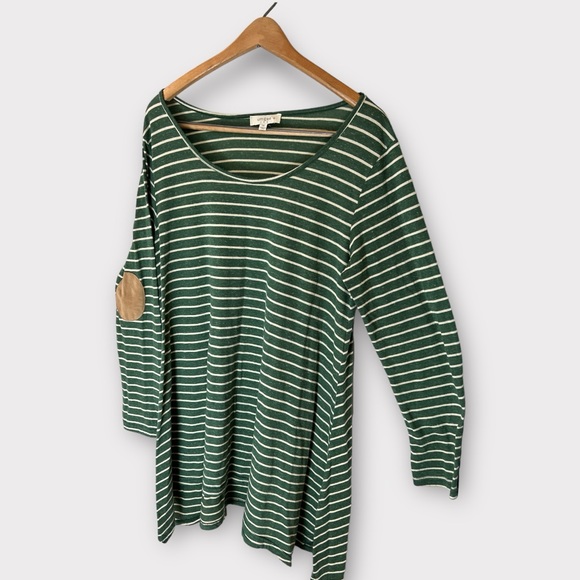 Umgee Green Striped Tunic Dress with Elbow Patches - Picture 2 of 7